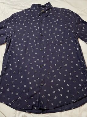 Men's Navy Short-Sleeve Button-Down Shirt with White Dot Print